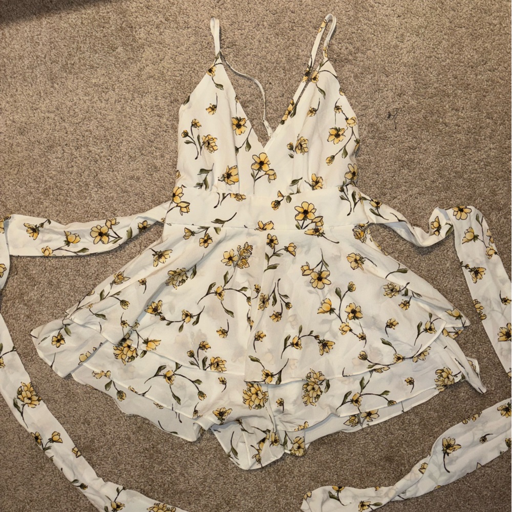 Floral White and Yellow Women's Romper